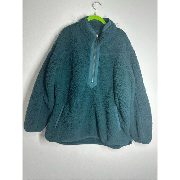 TIME AND TRU WOMEN'S GREEN  1/2 ZIP-UP FELTED FLEECE JACKET SIZE 2X Pockets - Picture 1 of 9